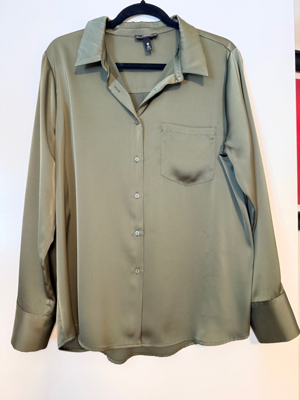 Silky Olive Green Button-Up women's Shirt